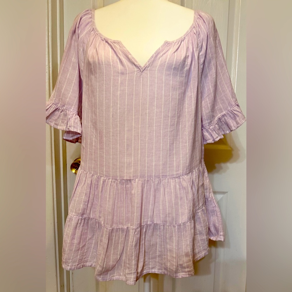 Beach Lunch Lounge blouse beachy boho lavender linen bell sleeves medium